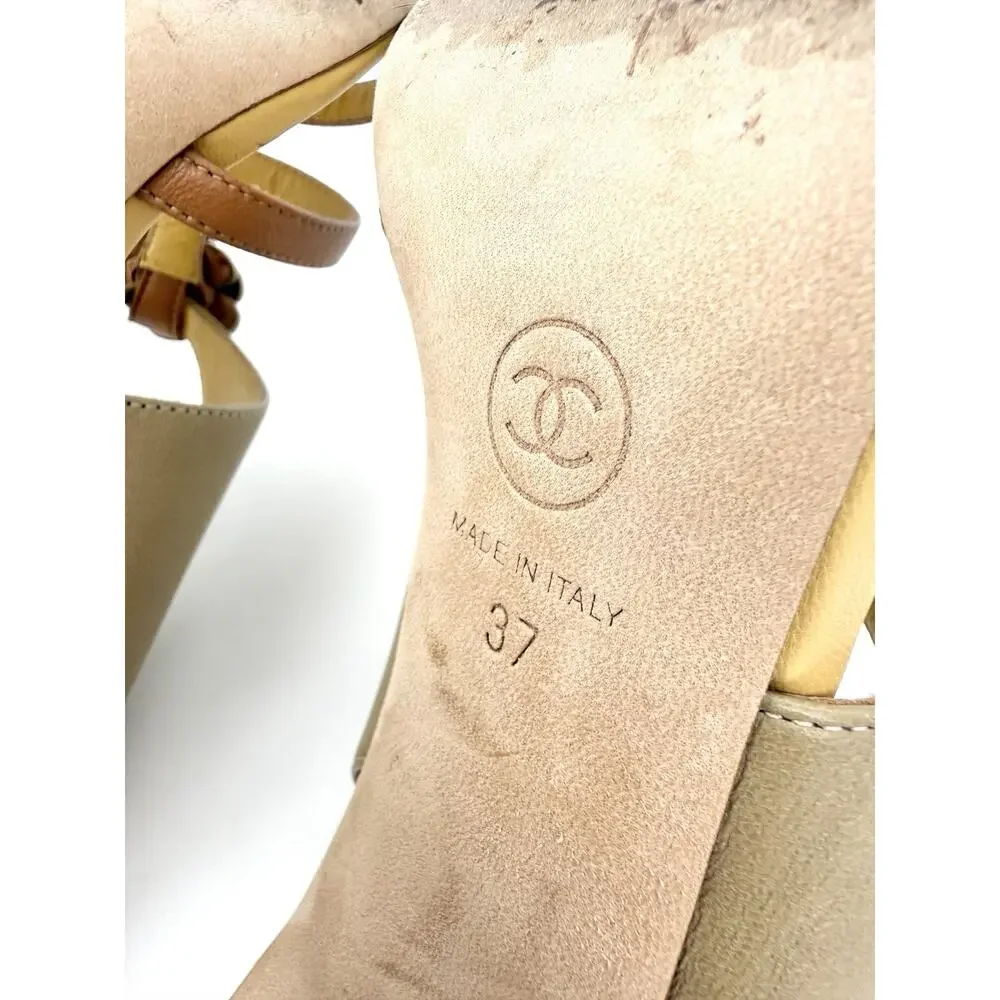 Chanel Slingback Sandals EU 37 US 7 Two Tone Camelia Flower Embellishment